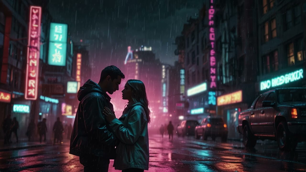 Cyberpunk Lovers in Neon Rain | Silent City Street TV Screensaver (1 Hour)