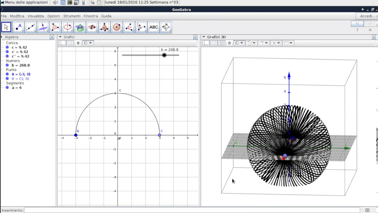 Generazione di una Sfera - Animazione 3d - GeoGebra in Italiano