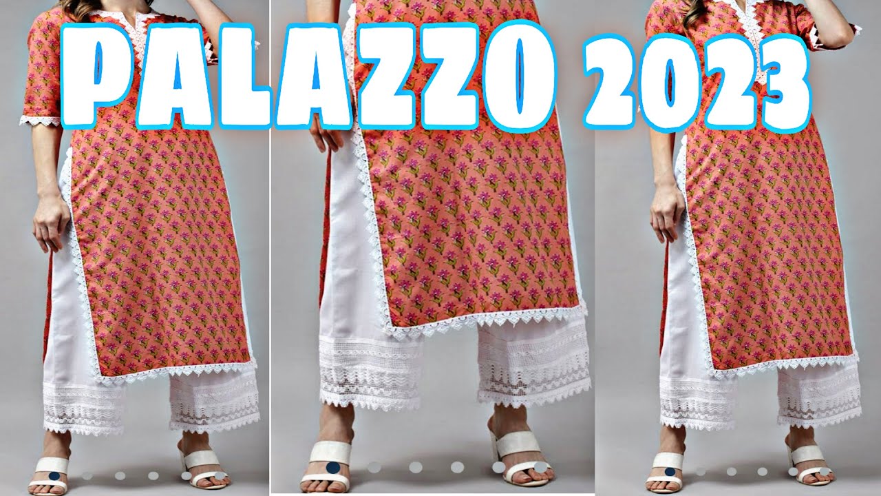 Latest DESIGNER Palazzo / New Summer Style Palazzo /New Palazzo design with white crochet lace   DIY