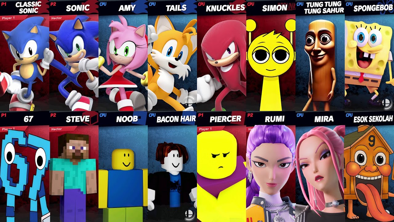 Sonic vs Mario vs Roblox vs Minecraft vs Fortnite vs Brainrot vs SpongeBob vs 67 | Super Smash