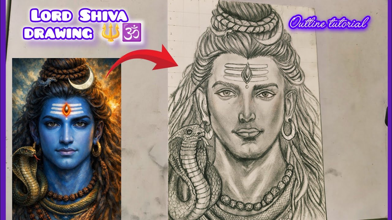 🕉️ Lord Shiva Drawing outline tutorial | Mahashivratri special 🔱✨