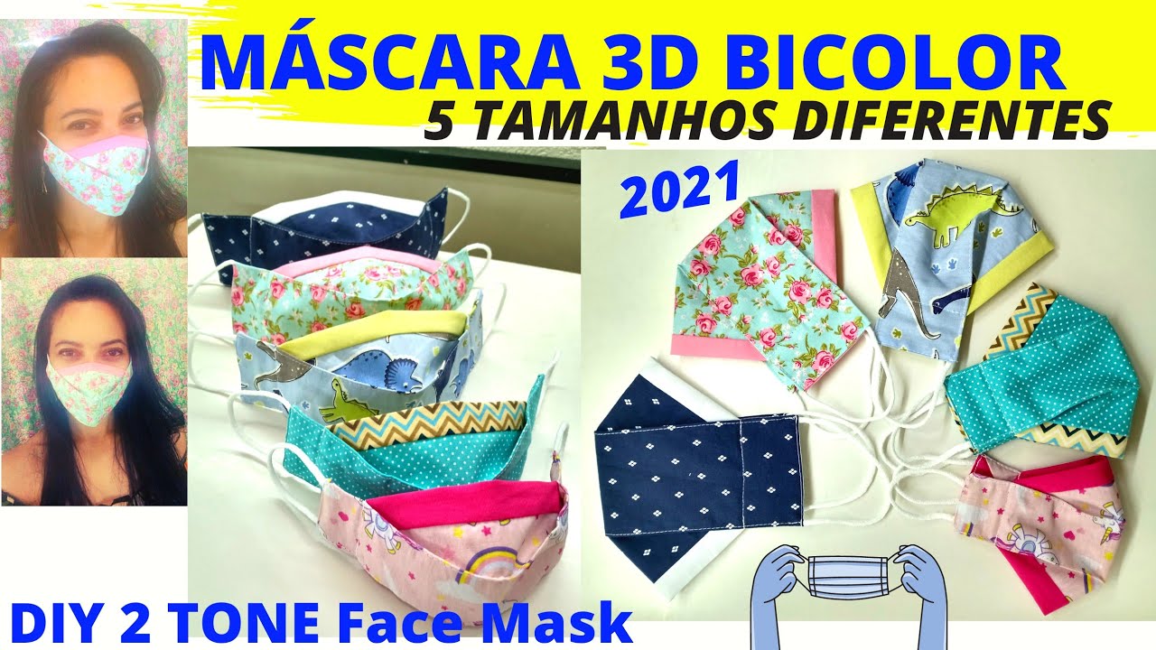 MÁSCARA 3D BICOLOR EM TODOS OS TAMANHOS - DIY 2 TONE 3D FACE MASK  5 SIZES