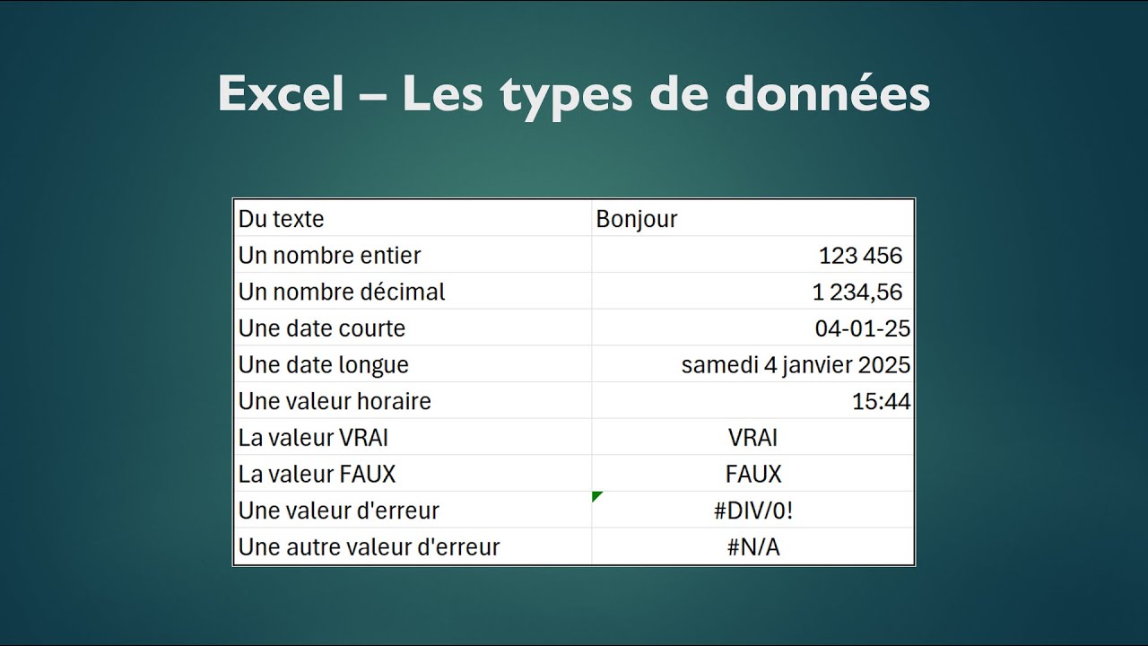 Excel: Les types de données dans une cellule