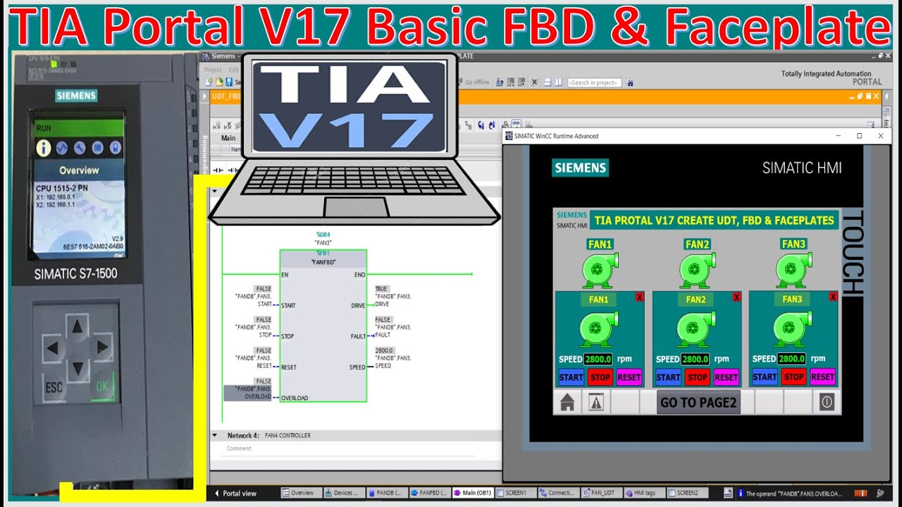 TIA Portal V17 combined UDT, FBD & Faceplate full tutorial