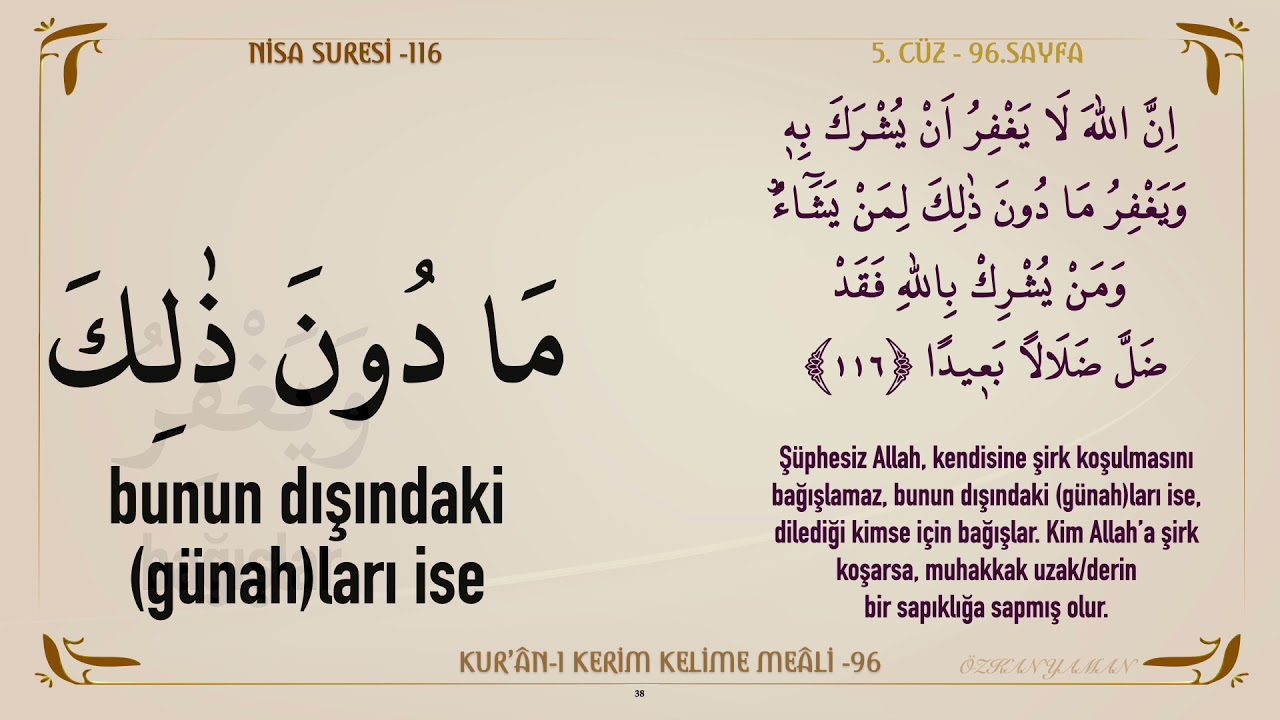KUR'AN-I KERİM KELİME MEALİ 96 | NİSA SURESİ 114 - 121 (5. CÜZ)