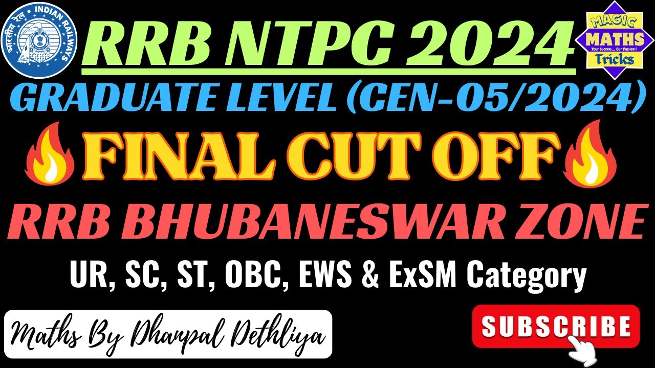 RRB NTPC 2024 Graduate Level Final Cut Off🔥| RRB Bhubaneswar | Cut Off After Typing & Psycho Test💯