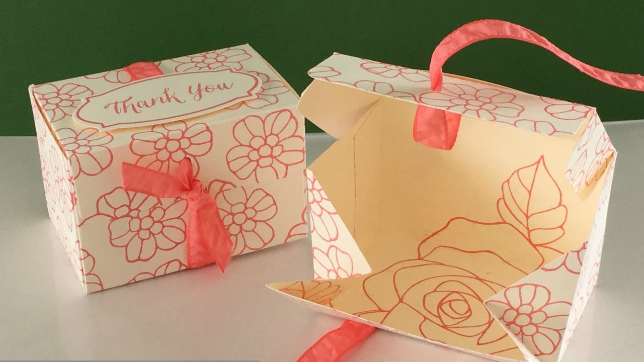 Drop front gift box using Rose Wonder by Stampin' Up, ideal for wedding favours.
