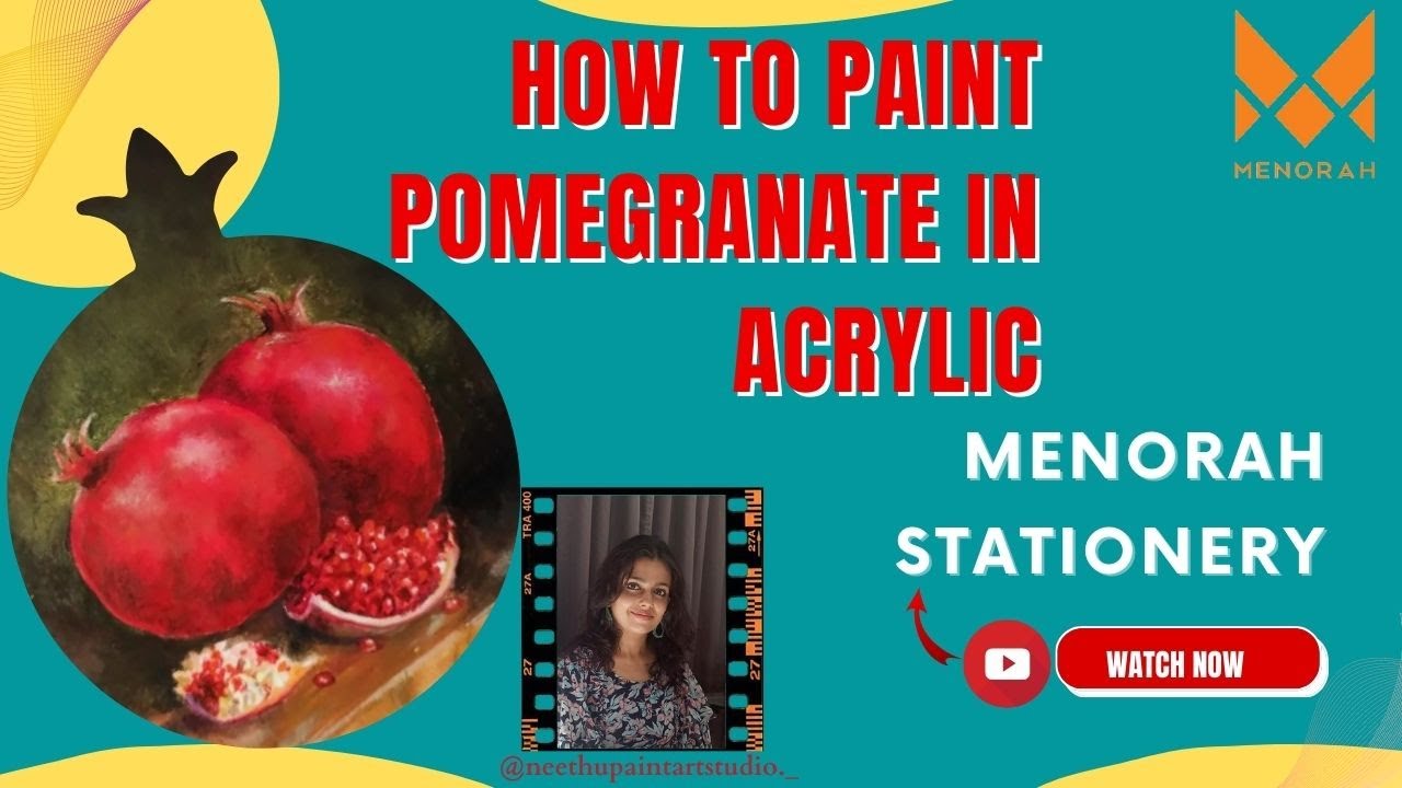 How to Paint Pomegranate Fruit - Easy Steps Using Canvas Board |MENORAH STATIONERY