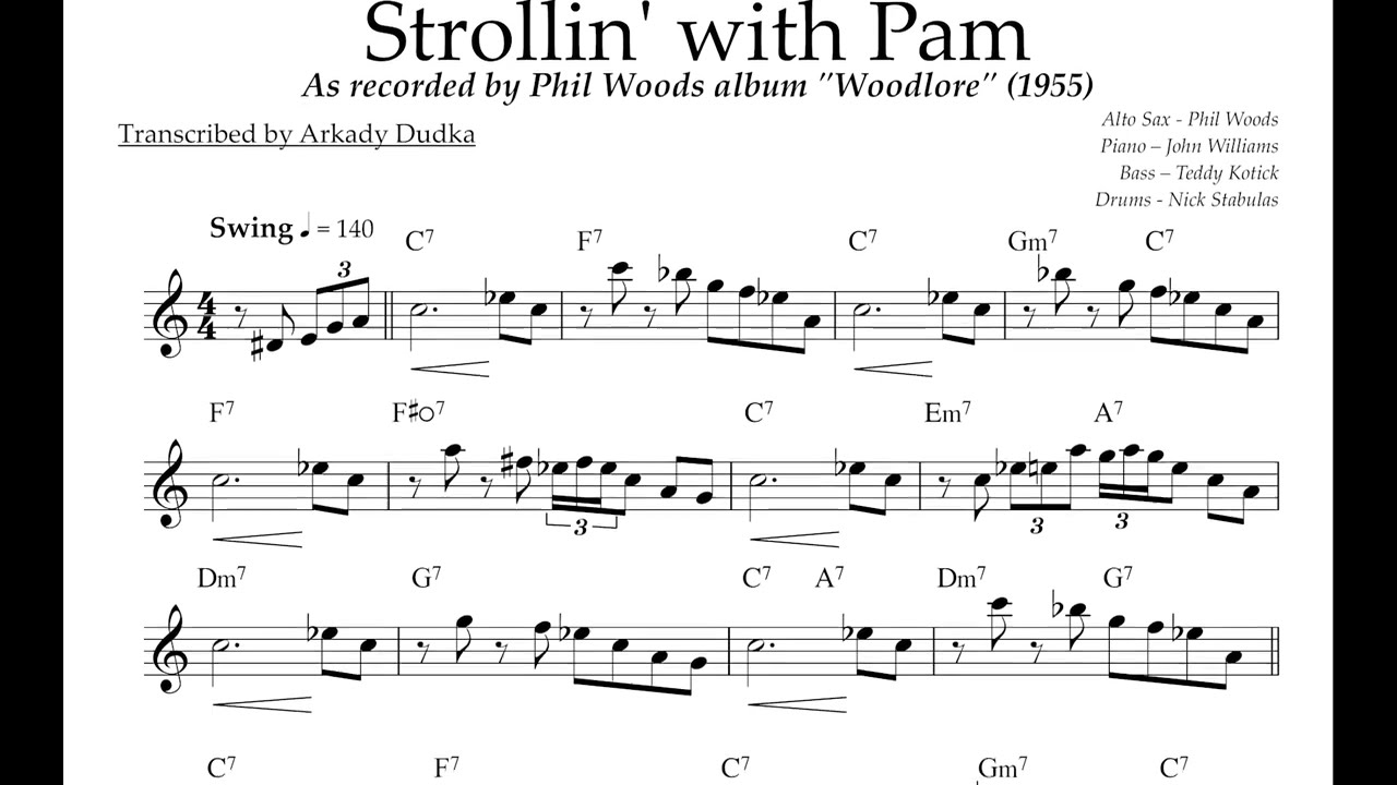 Strollin' with Pam - Phil Woods Solo Transcription (Eb). Transcribed by Arkady Dudka.