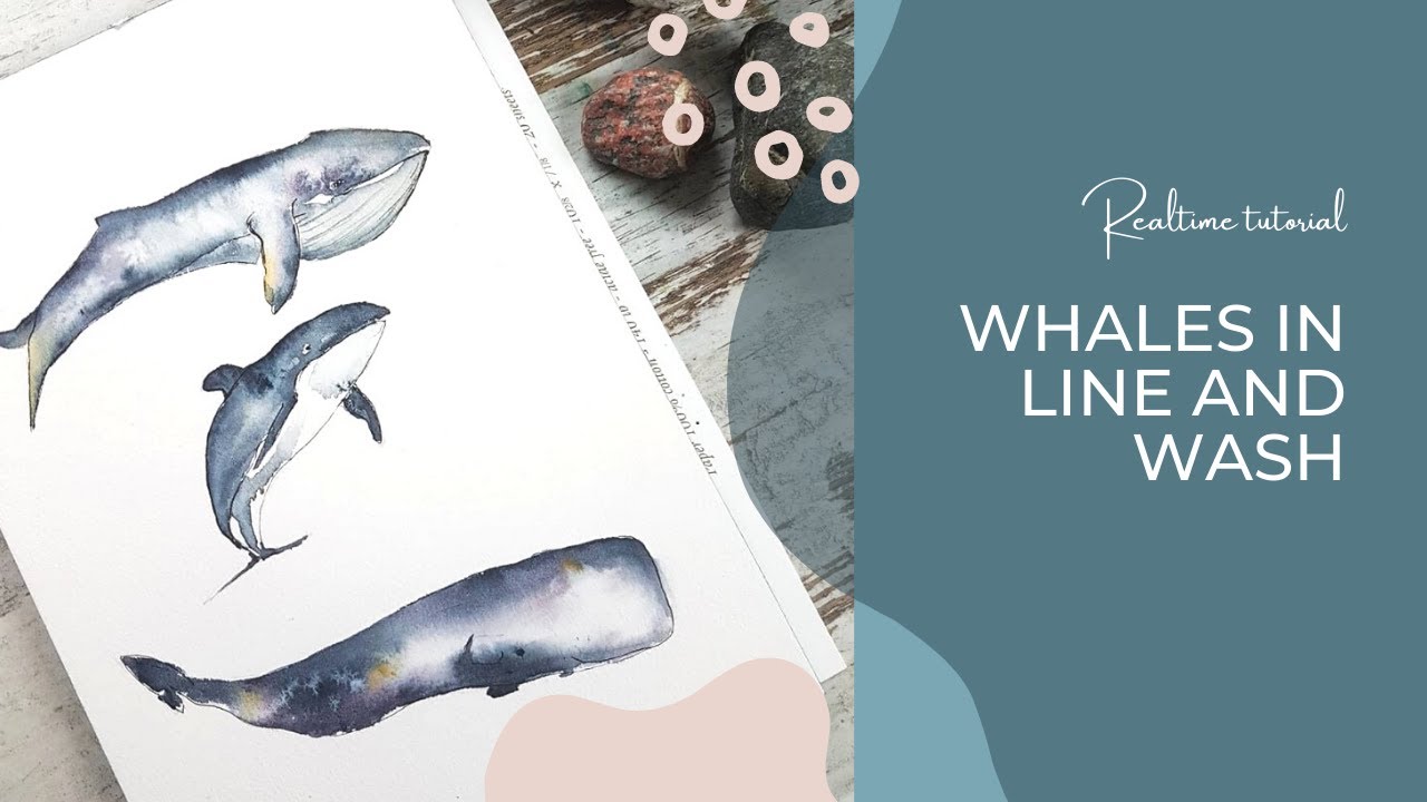 Beginner friendly Whales in Watercolor and Fineliner