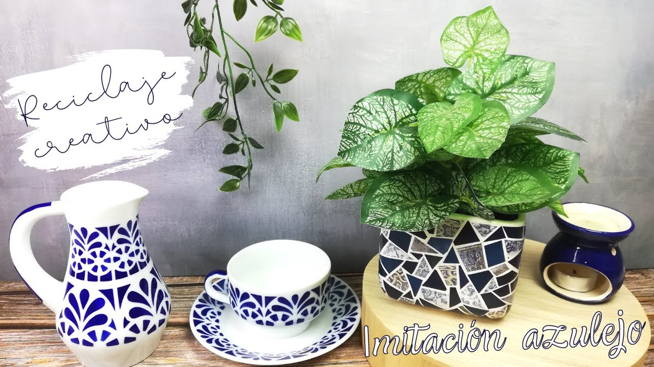 IMITAR AZULEJOS de forma fácil y económica. RECICLAR CREATIVO. Crear MACETAS con SALERO y REVISTAS