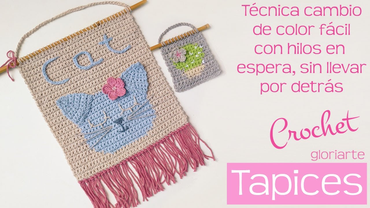 TAPIZ CROCHET: TÉCNICA CAMBIO de COLOR FÁCIL, CON HILOS EN ESPERA, SIN LLEVARLOS POR DETRÁS.