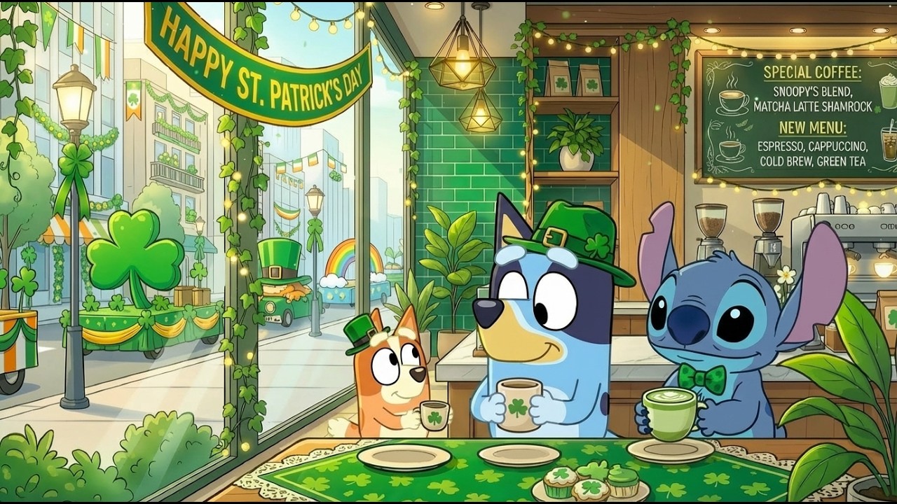 Lucky Morning Coffee with Stitch & Bluey ☘️ Smooth Lofi for Study & Work 🌈 Bright St. Patrick’s Mood