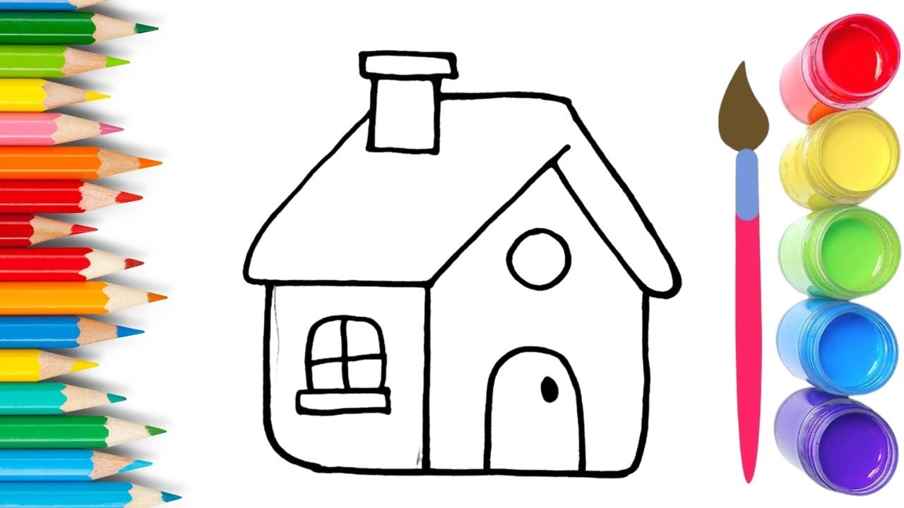 How To Draw cute House Drawing, Painting & Coloring For Kids and Toddlers_🌈🎨