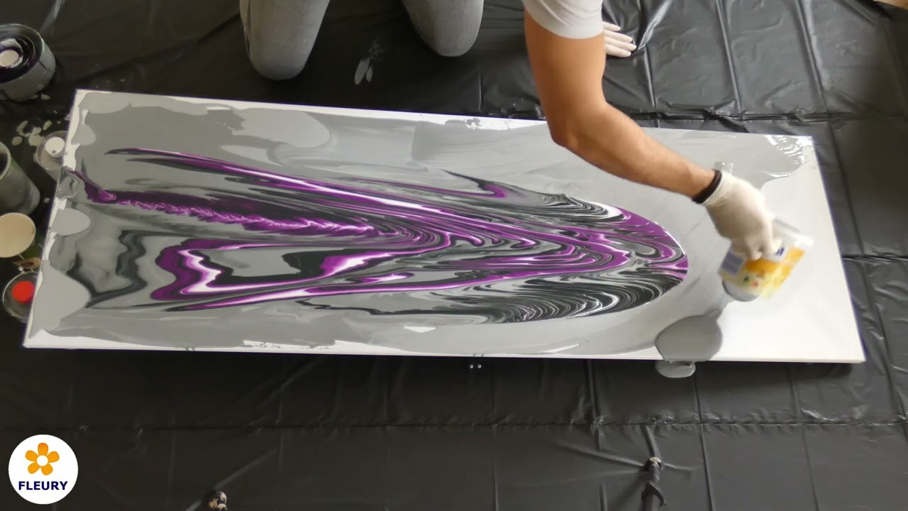 Acrylic Pour auf grosser Leinwand 150x50cm 💜| Acrylgiessen Tutorial (Deutsch)