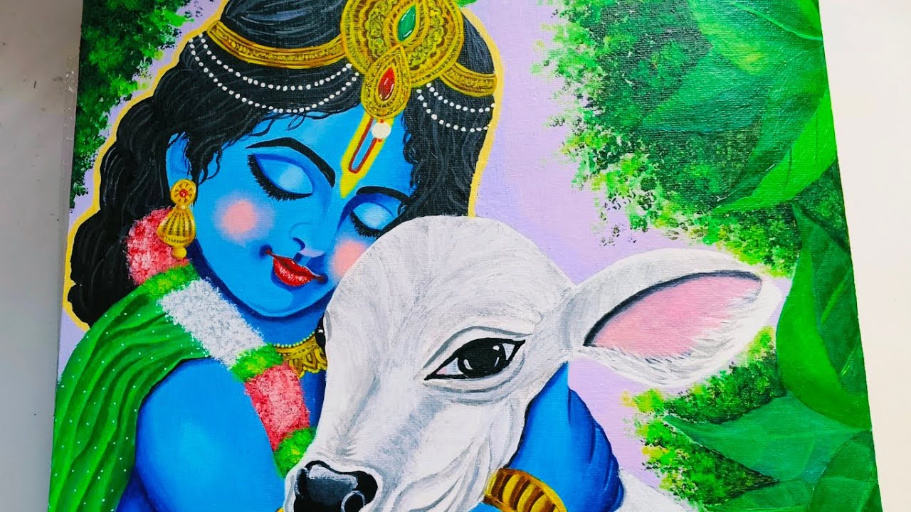 Garland and clothes painting Sree Krishna|lord Sree Krishna painting|acrylic painting