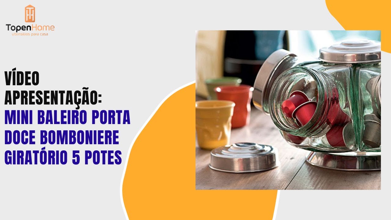 V&iacute;deo Apresenta&ccedil;&atilde;o: Mini Baleiro Porta Doce Bomboniere Girat&oacute;rio 5 Potes