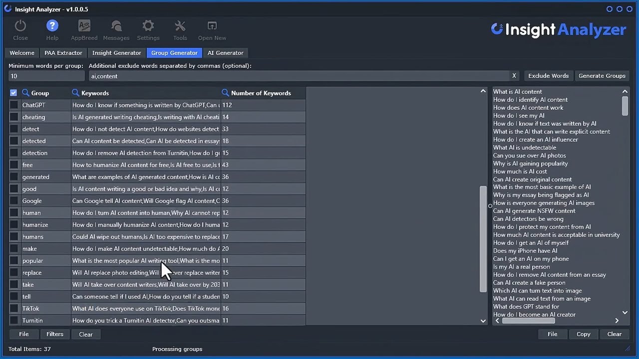 Insight Analyzer Tutorial: How to use Group Generator tool to organize keywords into relevant groups