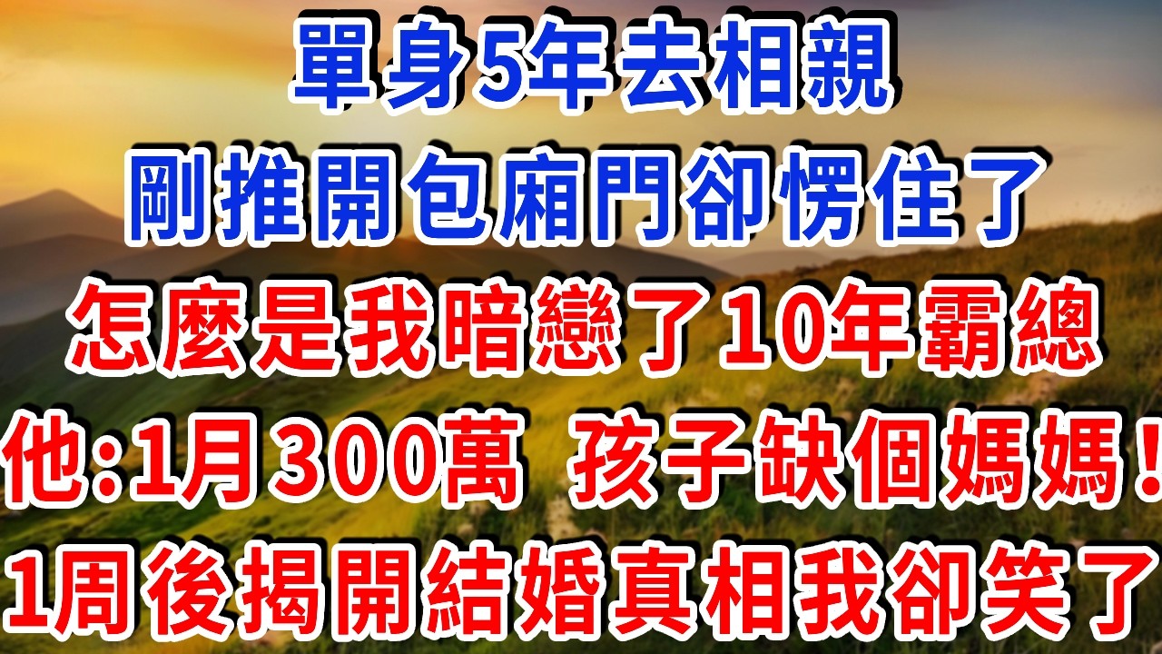 單身5年去相親，剛推開包廂門卻愣住了，怎麼是我暗戀了10年的霸總！懷裡還坐了個4歲的奶娃娃！他:1月300萬 孩子缺個媽媽！1周後揭開結婚真相我卻笑了#雅婷講故事#為人處世#生活經驗#情感故事