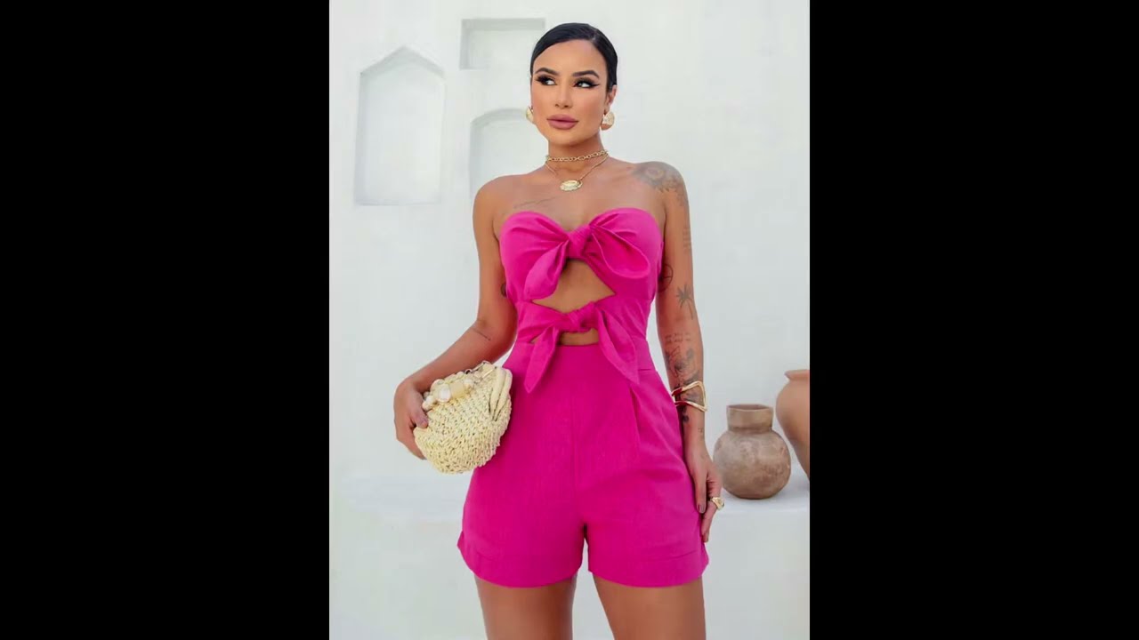 Macaquinho linho com nó! Link na descrição!#macaquinho #shein #moda #roupafeminina #achadinhos #rosa
