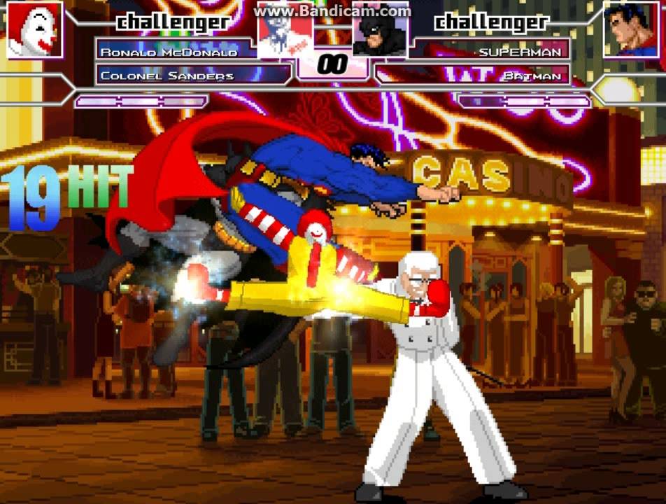 MUGEN Battle #0001 - Ronald McDonald and Colonel Sanders vs Superman and Batman