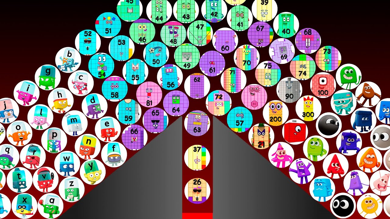 100 LEARNINGBLOCKS Marble Race in Algodoo - Who will win? Numberblocks vs Alphablocks vs Colorblocks