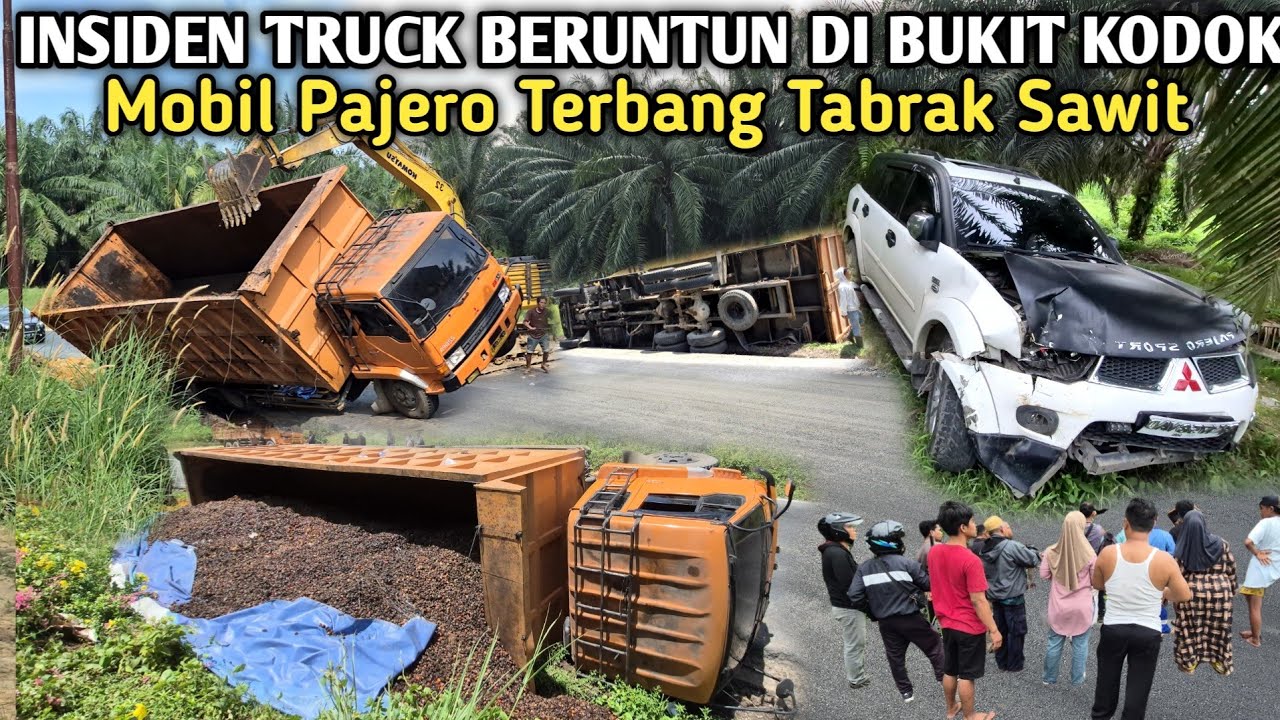 Insiden Truck Beruntun Di Bukit Kodok‼️Mobil Pajero Terbang Tabrak Sawit