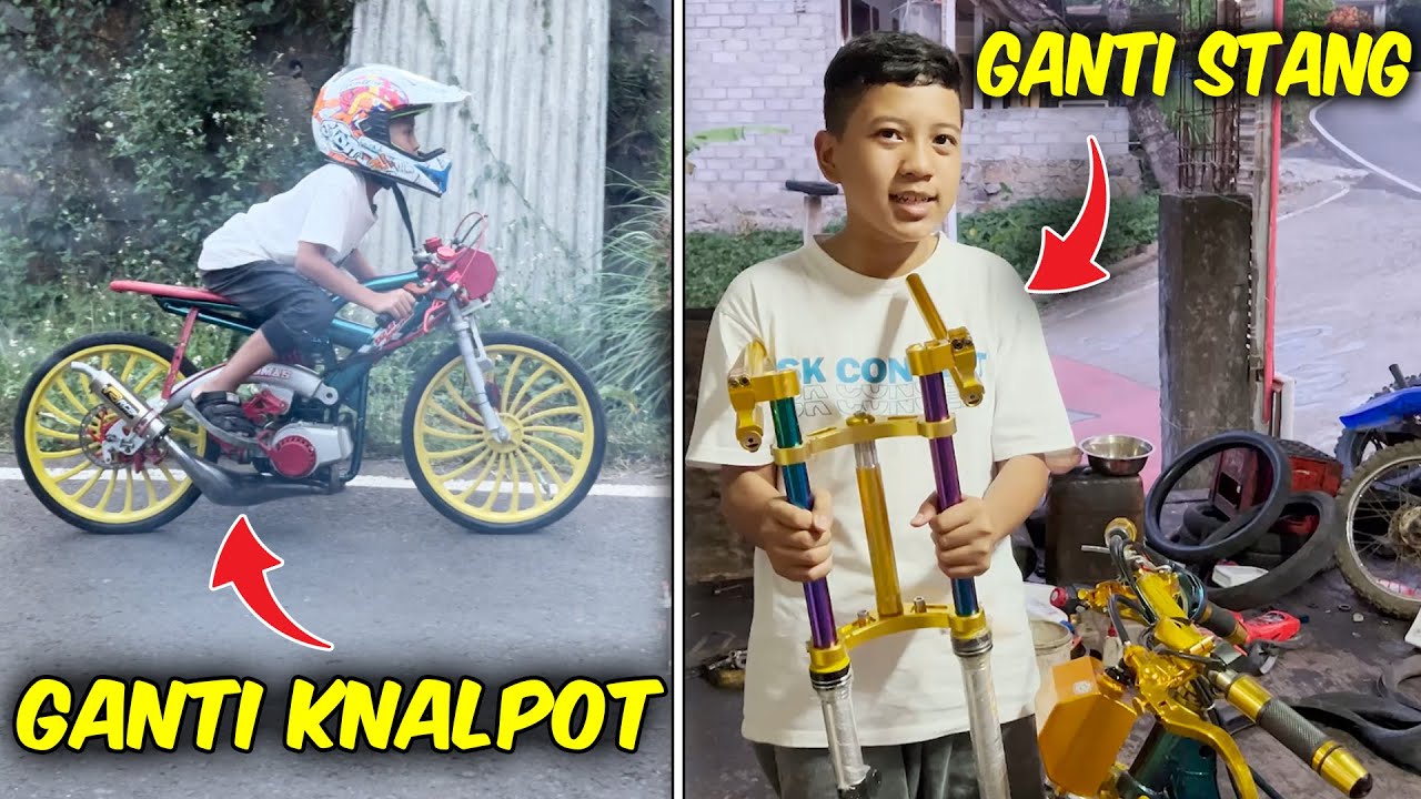 MODIFIKASI SEPEDA DRAG SATRIO KEMBAR DITDIM!! DIMAS GANTI KNALPOT DAN KAK ADIT UPGRADE SHOCK DEPAN..