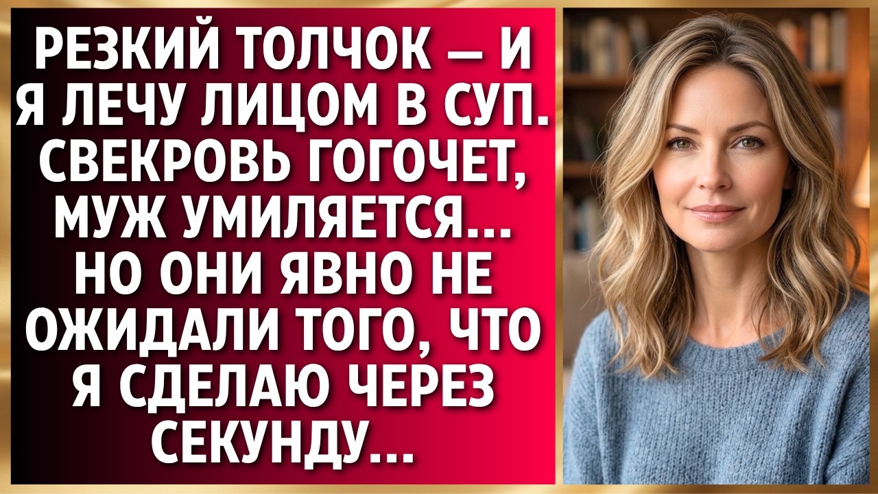 Резкий толчок - И я лечу лицом в суп...Свекровь гогочет...Муж умиляется...Но через минуту они...