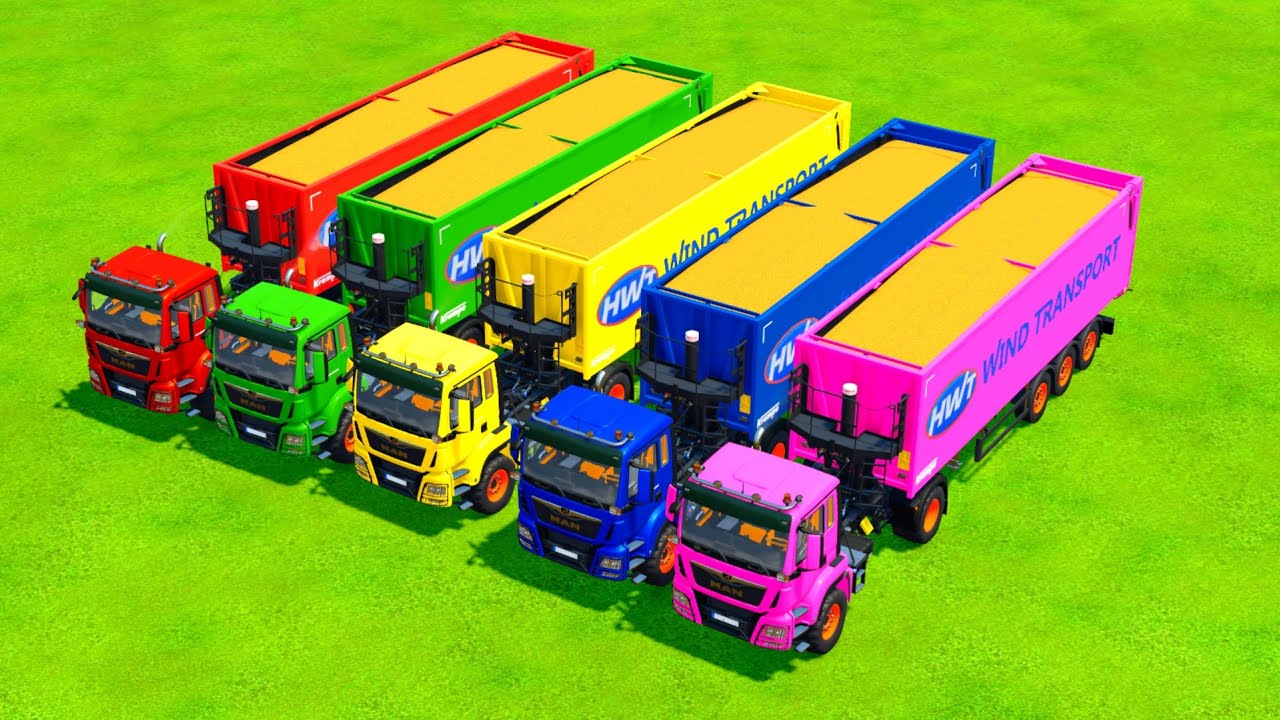 TRANSPORTING COLORFUL RAINBOW TRAILER TRUCKS - ANIMAL FEED - Farming Simulator 22