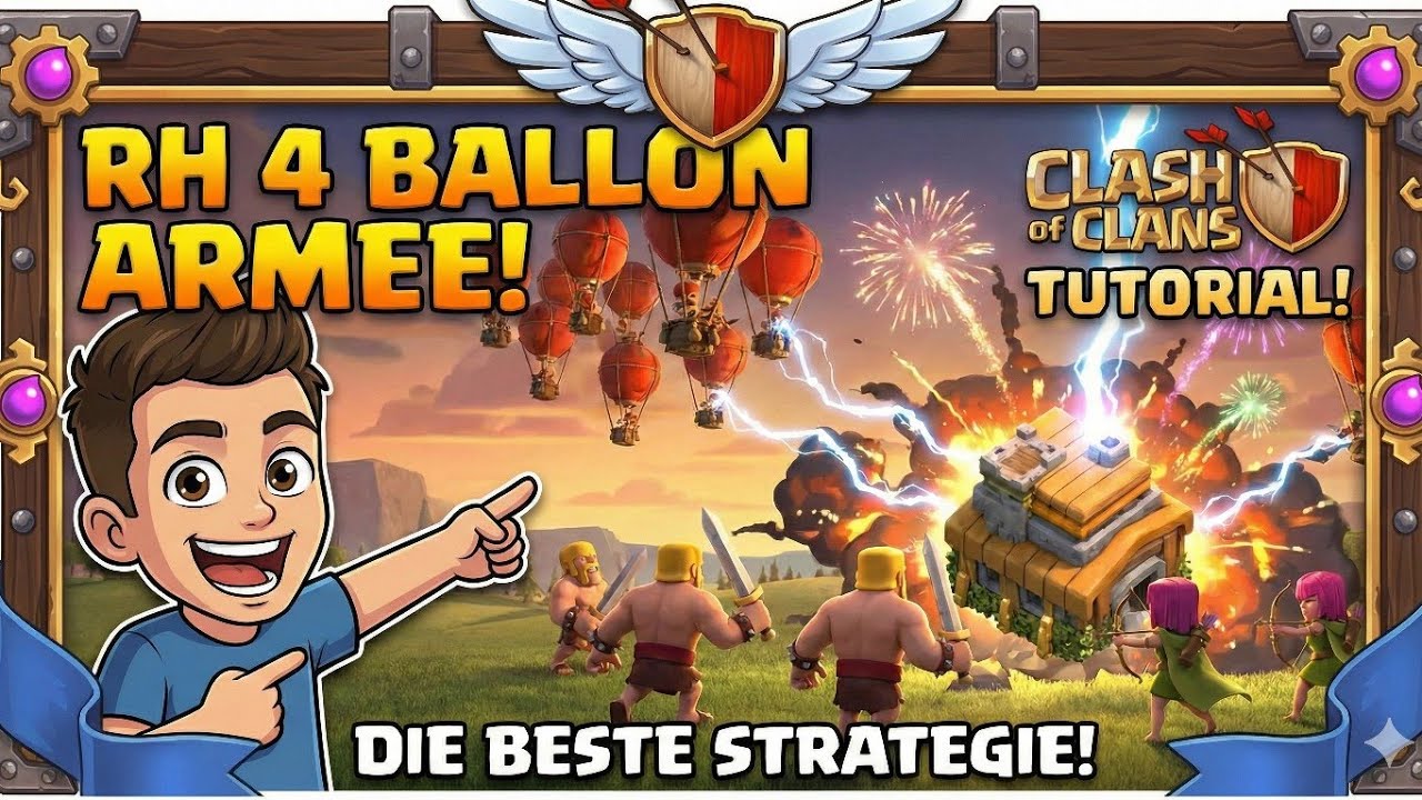 RH 4 - BESTE BALLON ARMEE AUF RATHAUS 4 - Immer 100% - So geht's - Clash of Clans - JustinusLP