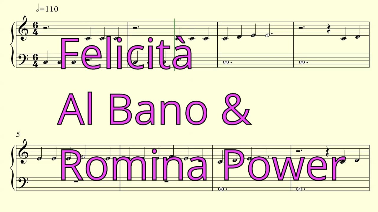 Felicità - Al Bano Romina - Easy Piano Sheet Music Free (with Letters)