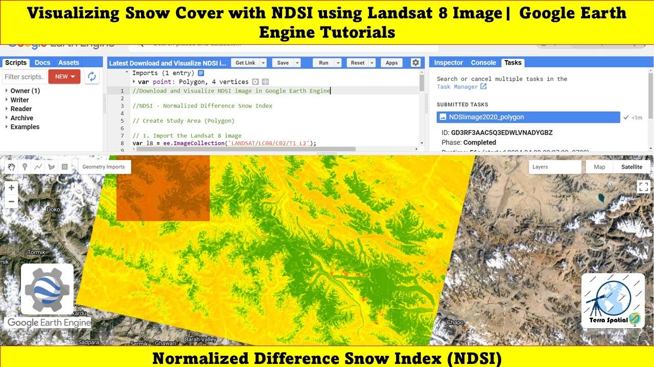 Visualizing Snow Cover with NDSI using Landsat 8 Image | Google Earth Engine Tutorials