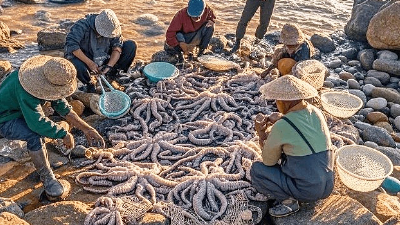 【English sub】打開石板後直接驚呆了，一整片全部都是長腿八爪魚，今天又是爆桶的一天！ ！ !【趕海小章】
