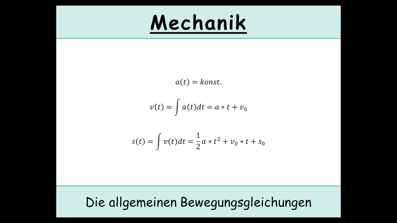 Gleichmäßig beschleunigte Bewegungen: Die allgemeinen Bewegungsgleichungen (Kinematik | Physik)