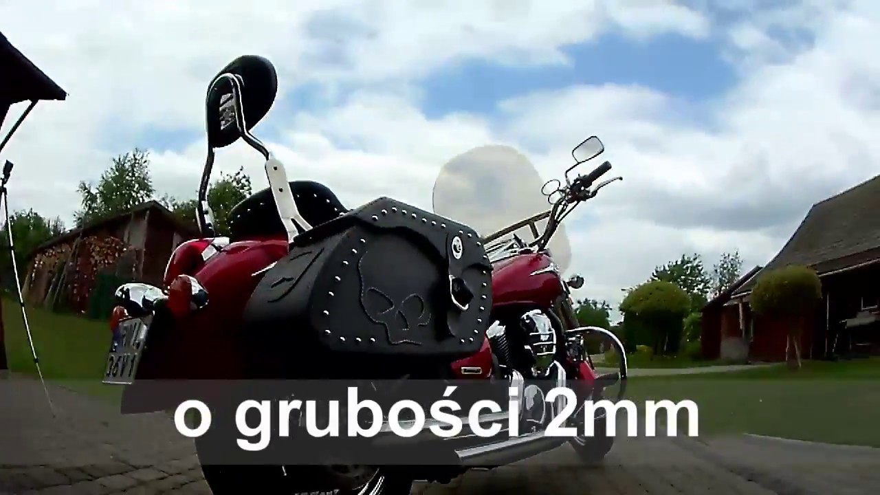 Sakwy skórzane boczne SAKO S51B SKULL Prezentacja na motocyklu Kawasaki Vulcan VN900 Classic