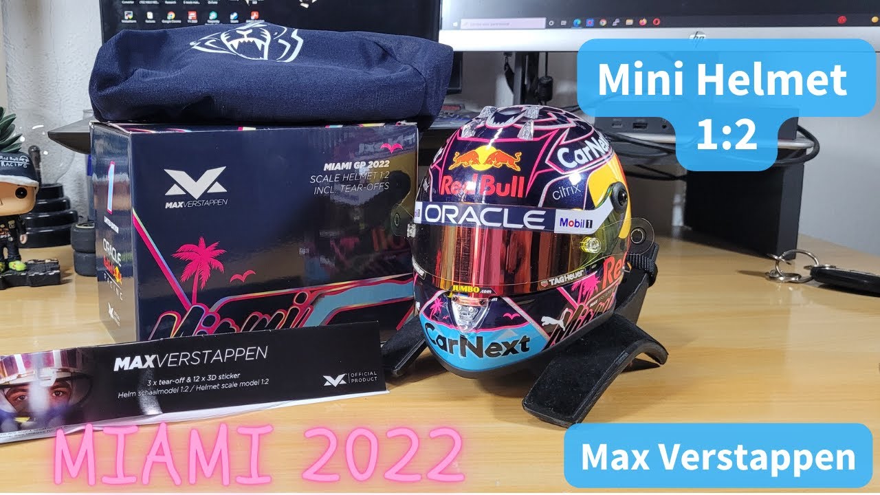 Mini Helmet 1:2 Max Verstappen Miami 2022 GP Red Bull