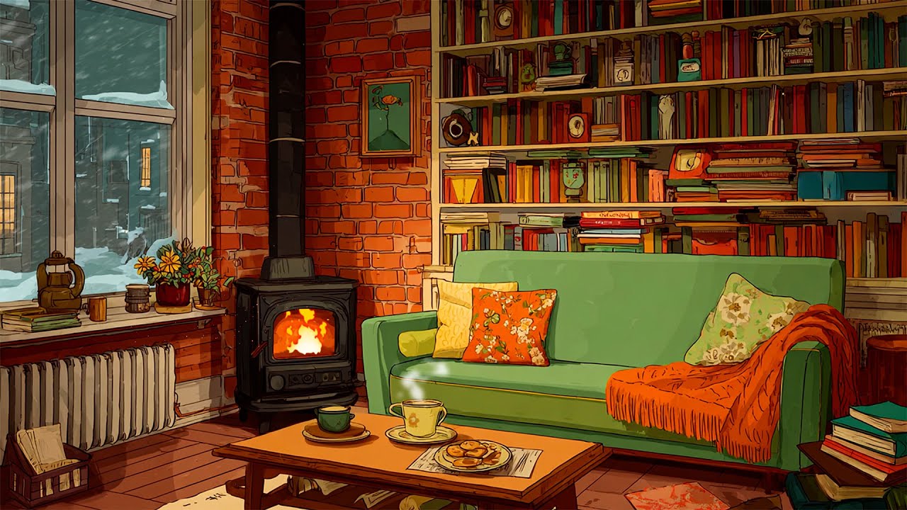 Vintage Oldies Playing in Another Room ❄️ A Cozy Winter Night in New York City with Snow Outside