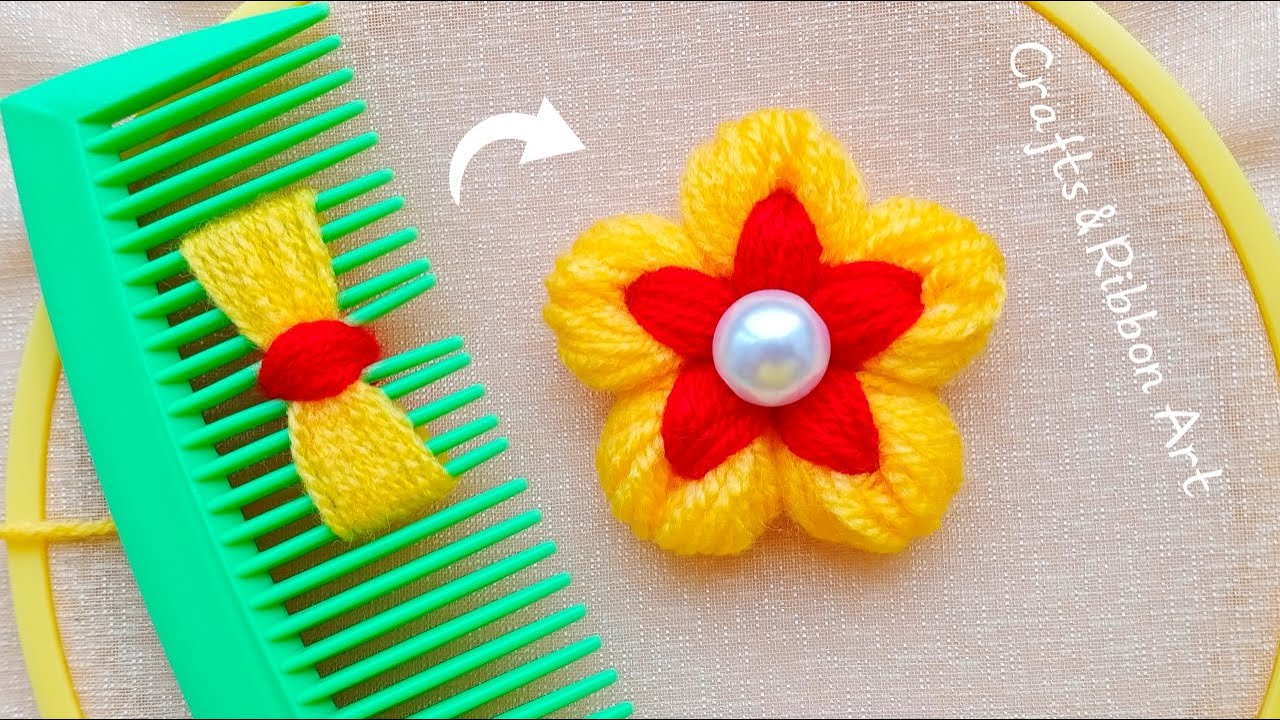 Какой Красивый 💖🌟 Супер Простая Идея с Расческой и Пряжей для Создания Удивительного Цветка