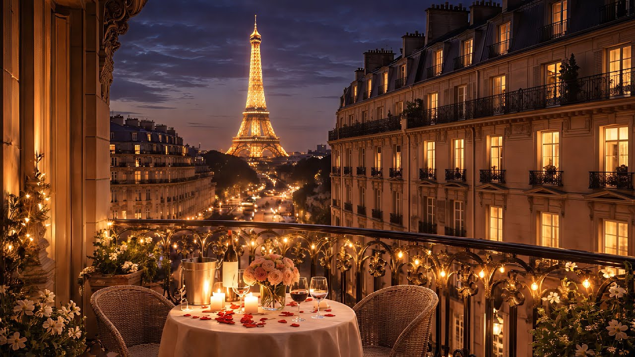 Romantic Paris Balcony | Smooth Jazz Ambience 4K