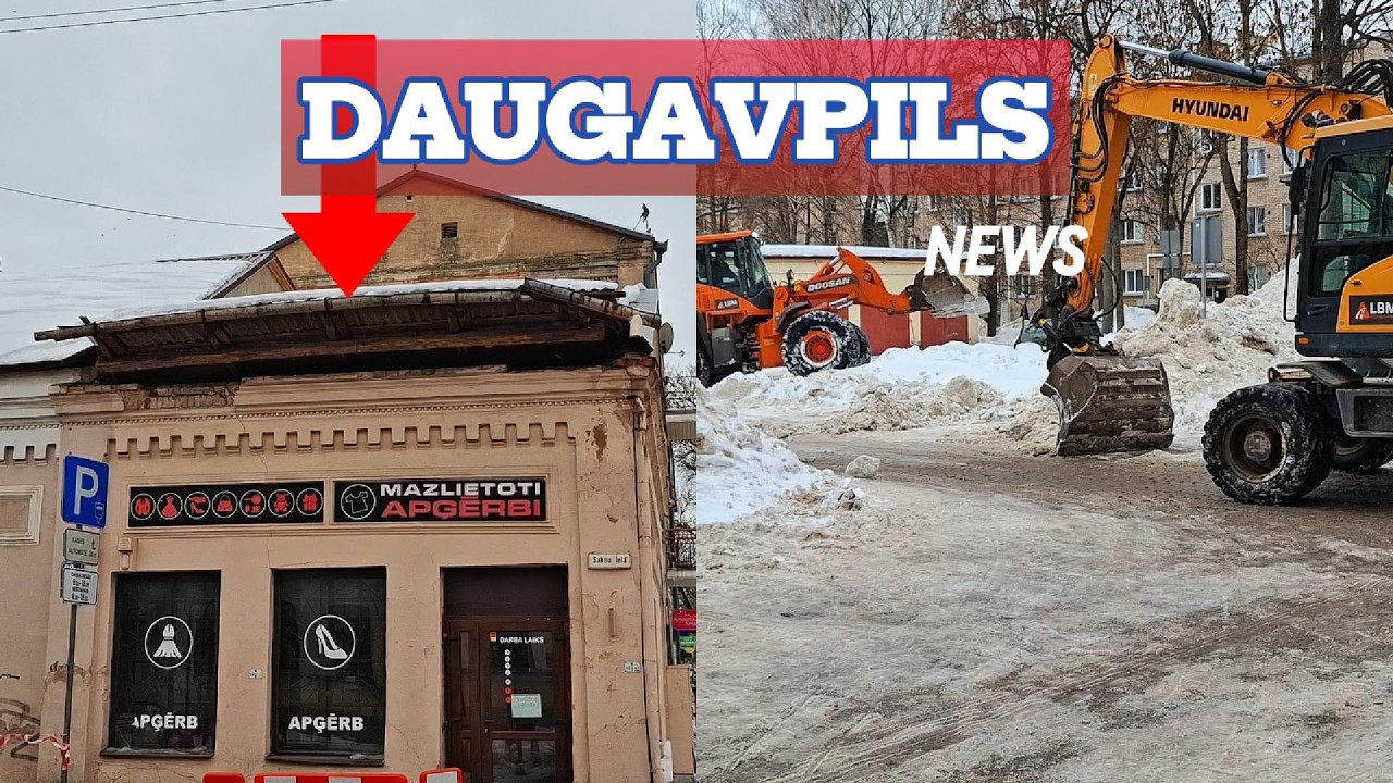 Daugavpils Была крыша и нет крыши За 8 минут по центру  Sniega kalni Кучи снега Сосульки