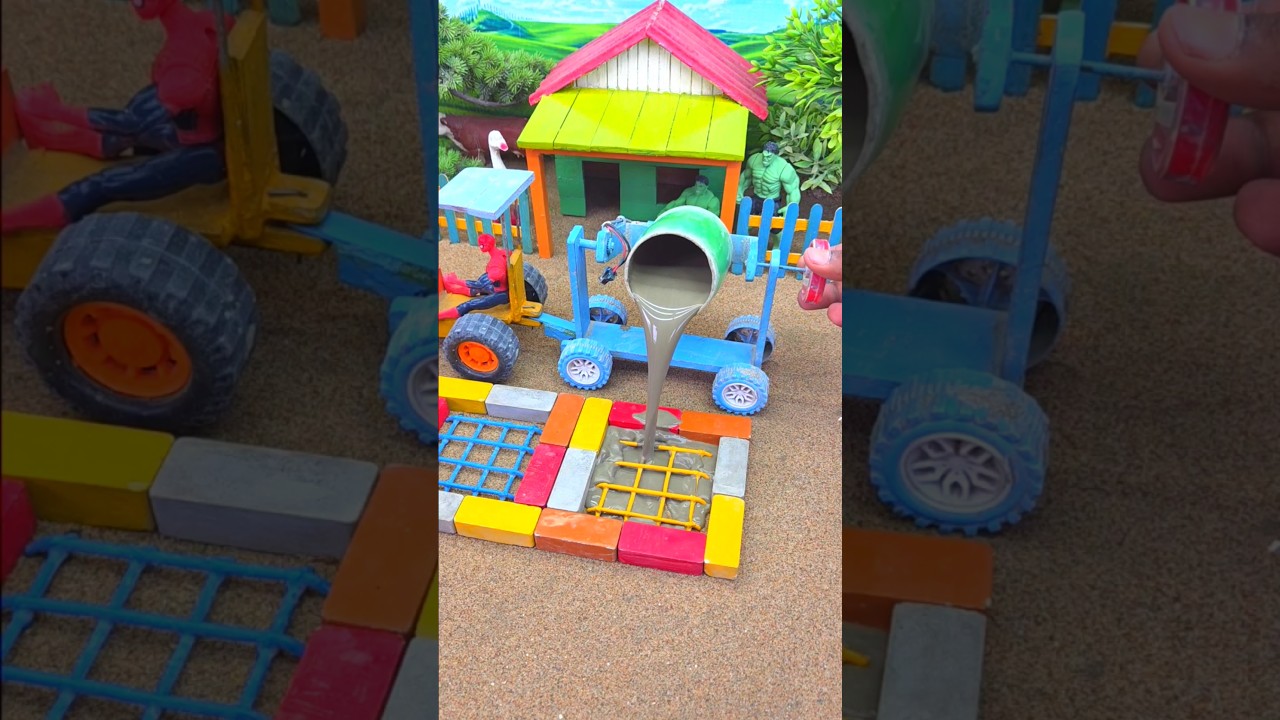 🚜🔥 Mini Tractor Machine Making Cement Pillar Footing with Bricks | DIY Mini Construction #shorts