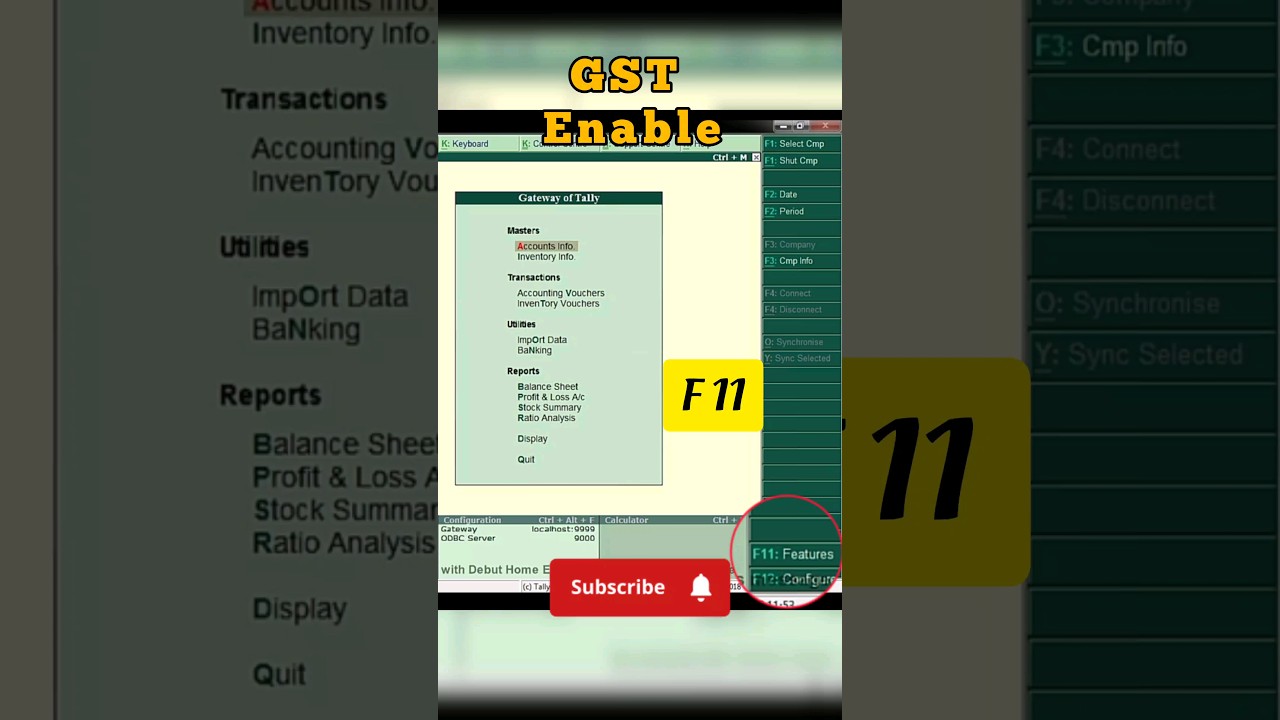 How to enable GST in tally erp9/ tally prime | GST enable | GST activate #shorts #tally #gst