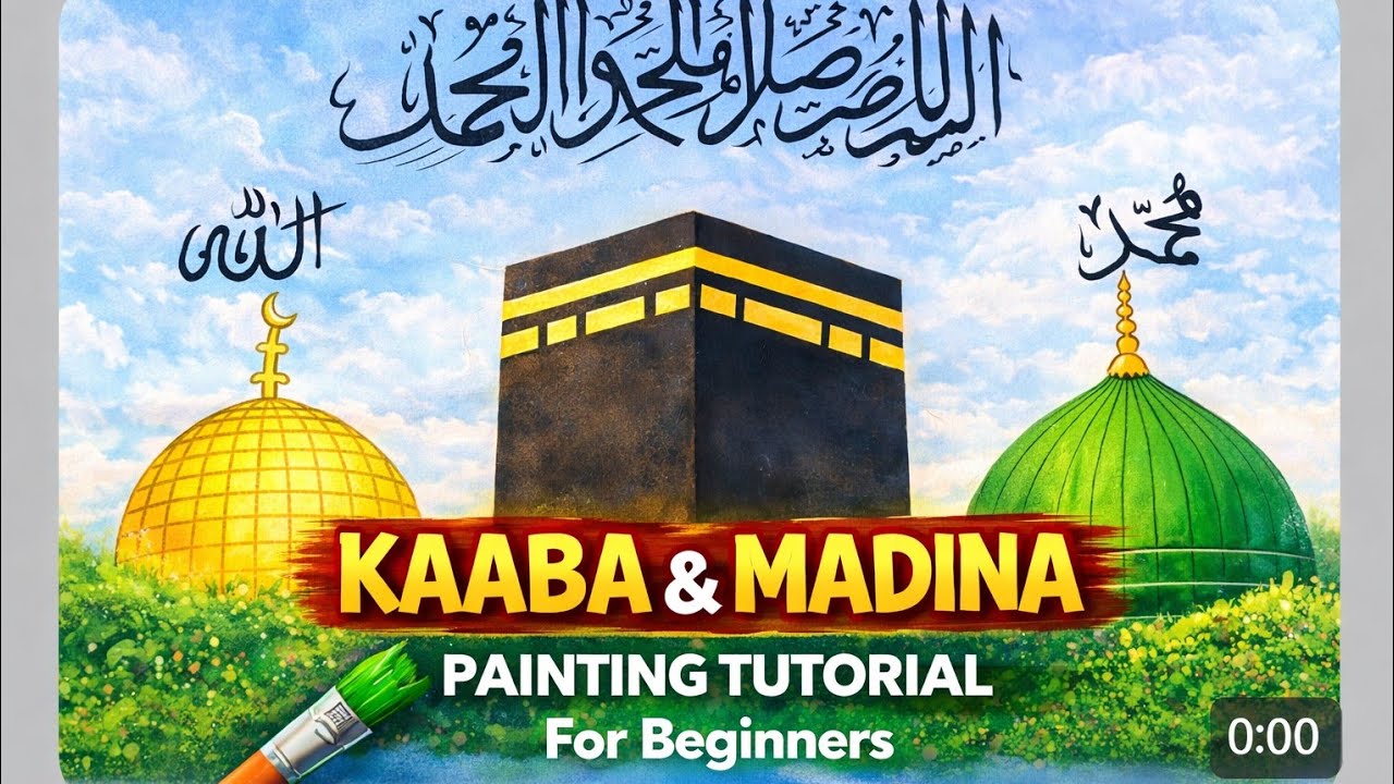 Kaaba sharif, madina sharif & masjid painting with calligraphy🍁|tutorial for beginners|step by step 