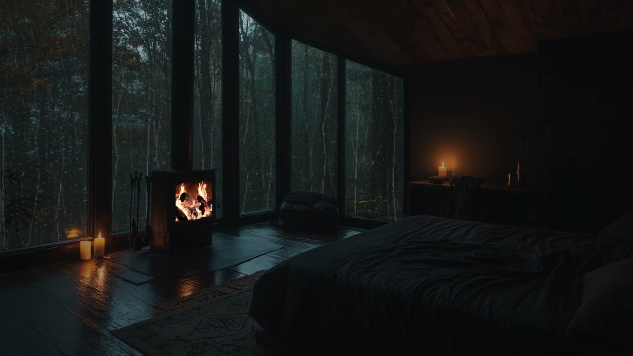 Gentle Rainfall and Fireplace Sounds 🌧️ Relaxing Night Ambience for Insomnia Relief