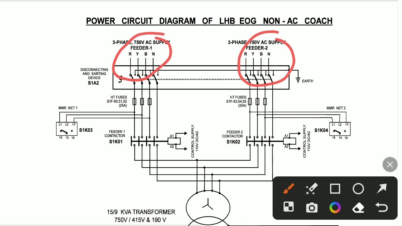 power circuit diagram of LHB coaches.wiring diagram of LHB type coaches.LHB coaches power circuit