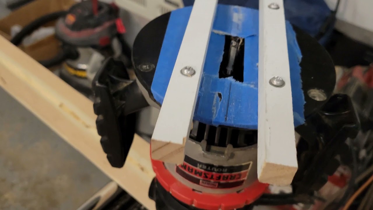 Cutting dado with router on the edge of a 2x4, without a router table. router edge guide.