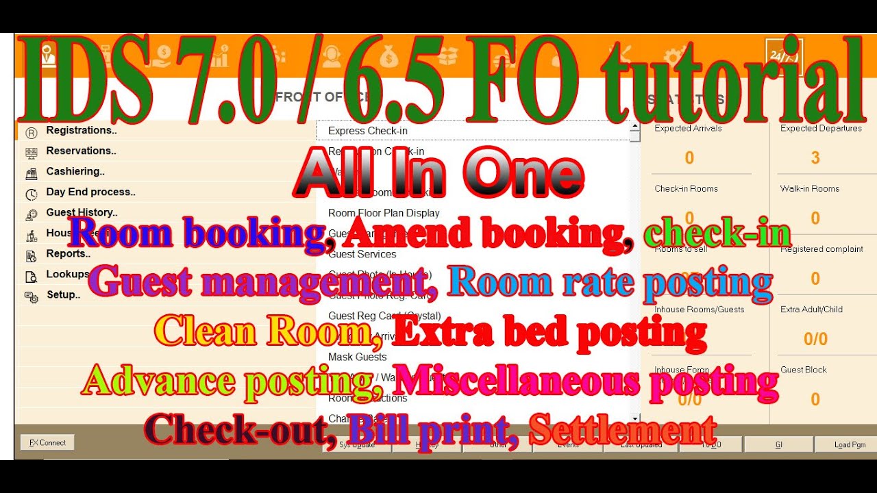 IDS 7.0 OR 6.5 Front office complete tutorial | IDS Software check-in to checkout