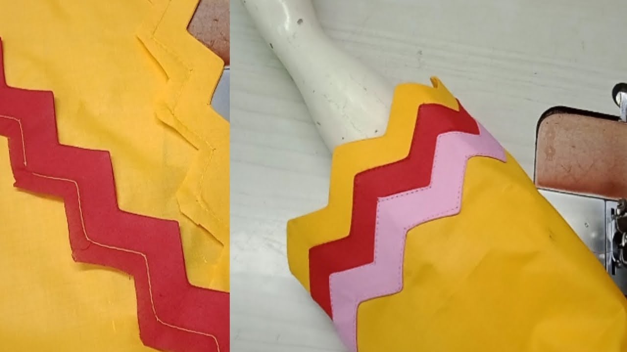 Cut work design,trouser poncha design, multicolour cut work design for sleeves and trouser poncha.