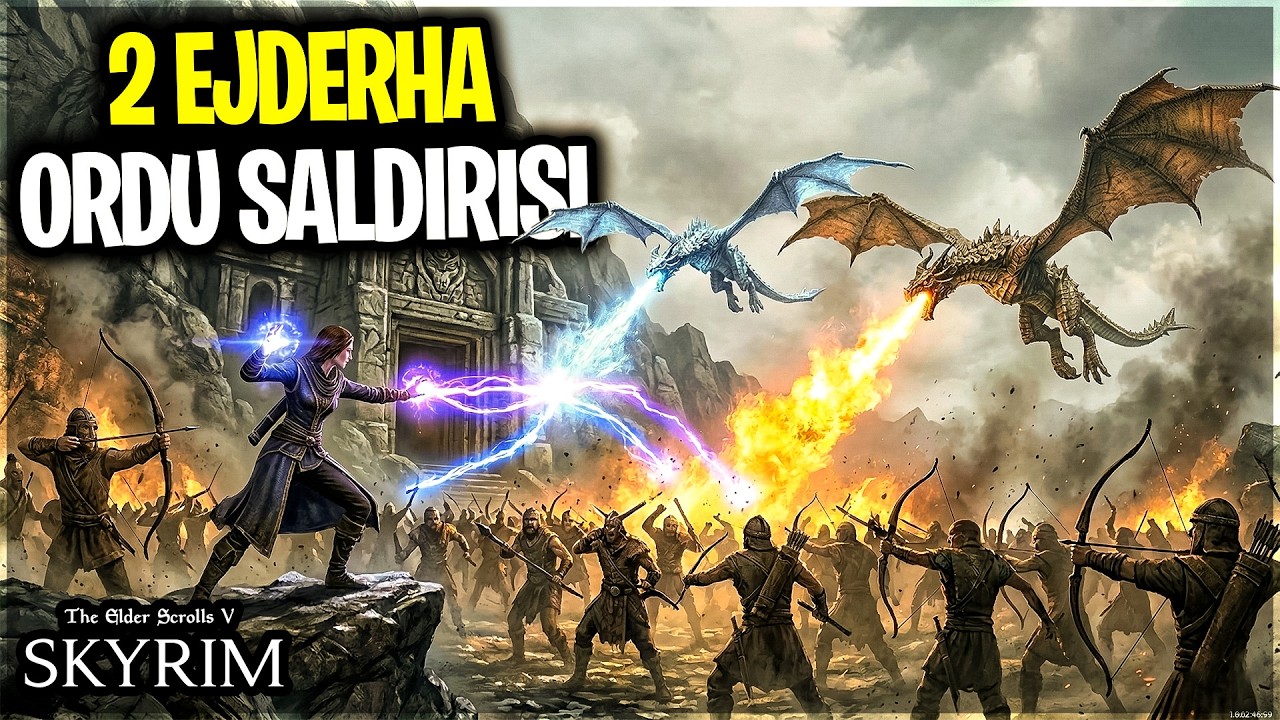 Aynı Anda 2 Ejderha ve 1 Ordu Saldırdı! - Skyrim Efsanevi Zorlukta Büyücü!